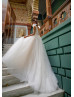 Beaded Ivory Lace Tulle Pearl Buttons Back Wedding Dress